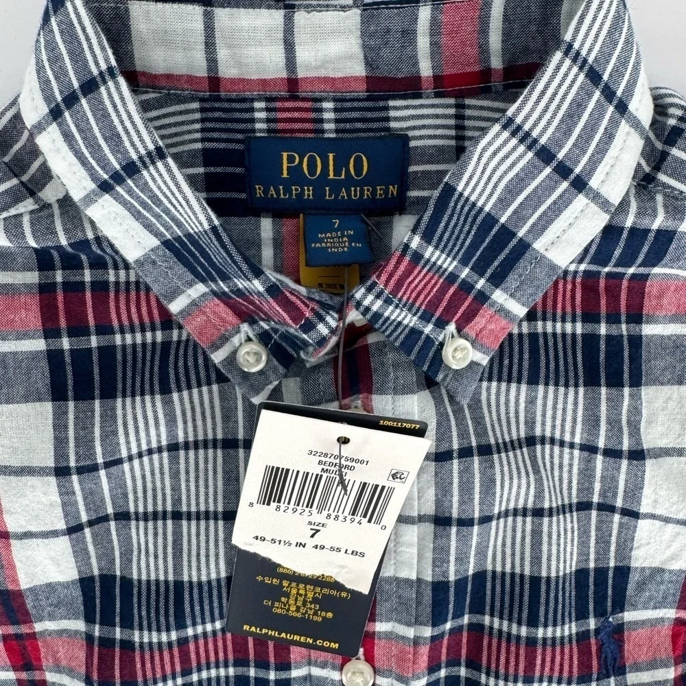 NWT Polo Ralph Lauren Boys Faded Madras Plaid Button Shirt Size 7